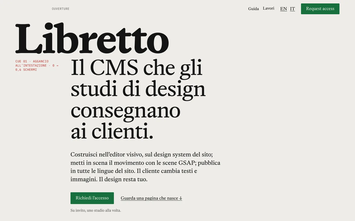 The opening of this page in Italian