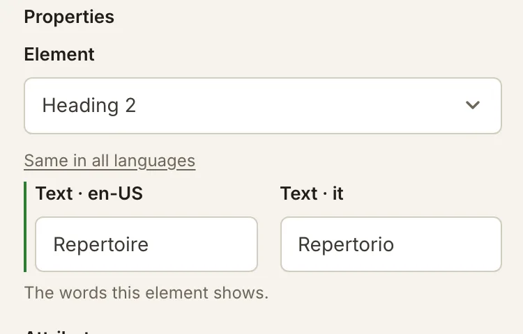 The inspector with a text in English and in Italian, side by side